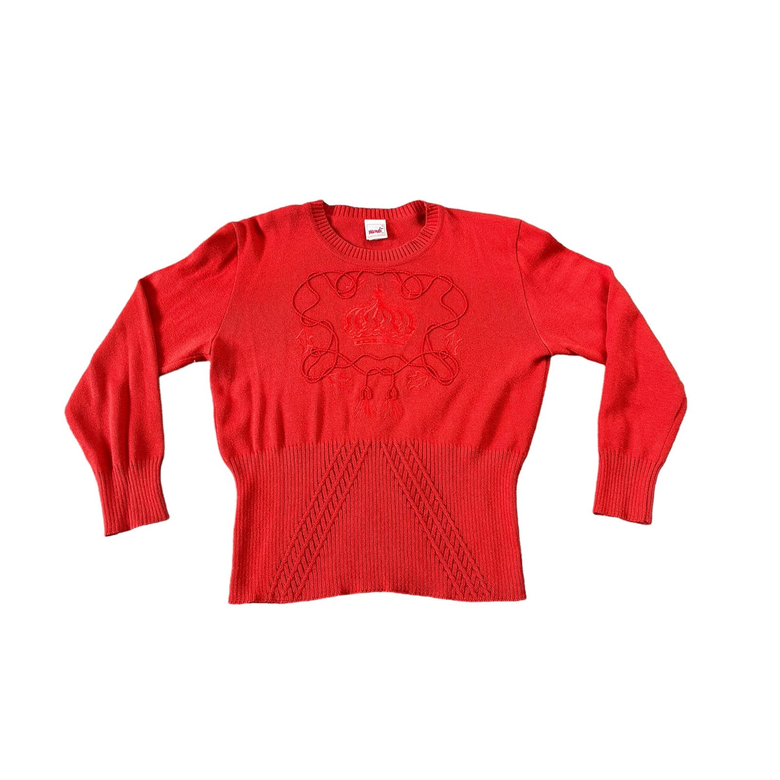 Vintage Mondi Red Embroidered Crown Womens Size 36 West Germany Sweater Vtg